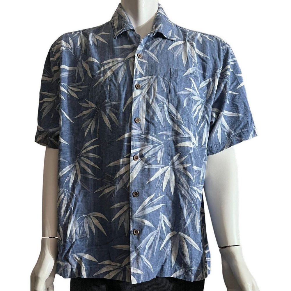 Jamaica Jaxx Hawaiian Shirt Adult XL Blue Silk Button Up Loop Collar Floral